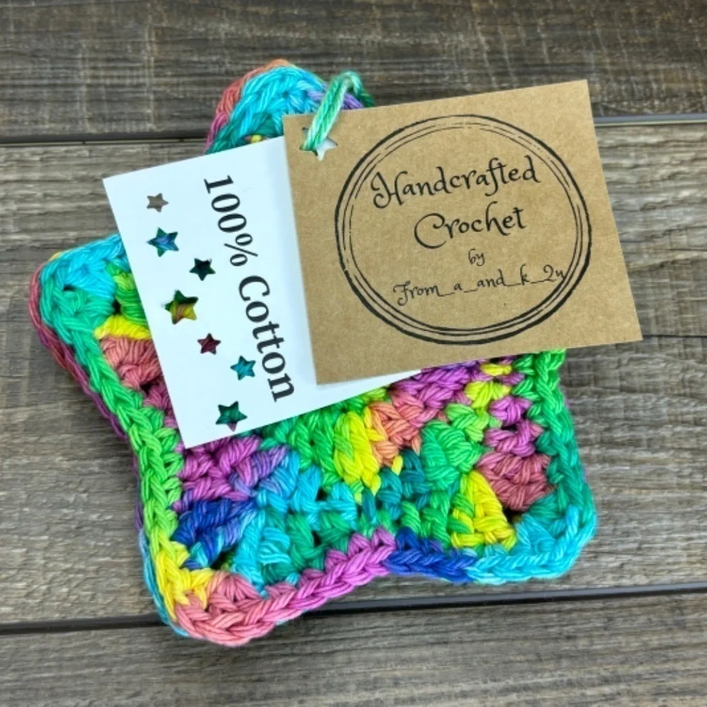 Rainbow‎ Star Cup Mug Coasters Set of 4 Handcrafted Crochet by Seller Cotton